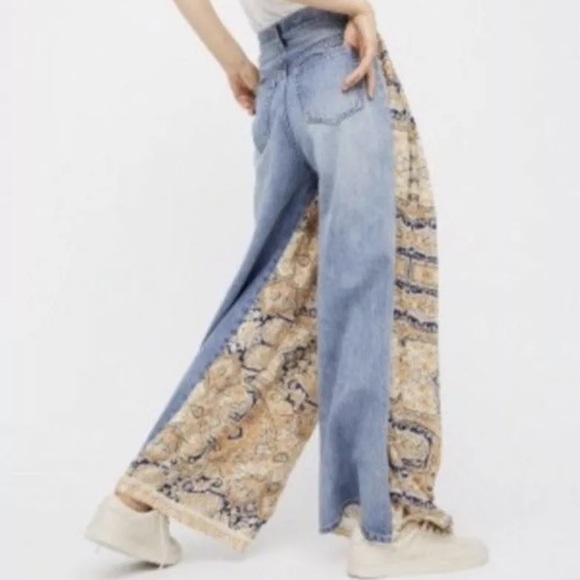 Free People Denim - RARE Free People Coming and Going Printed High Rise Wide Leg flare Jeans